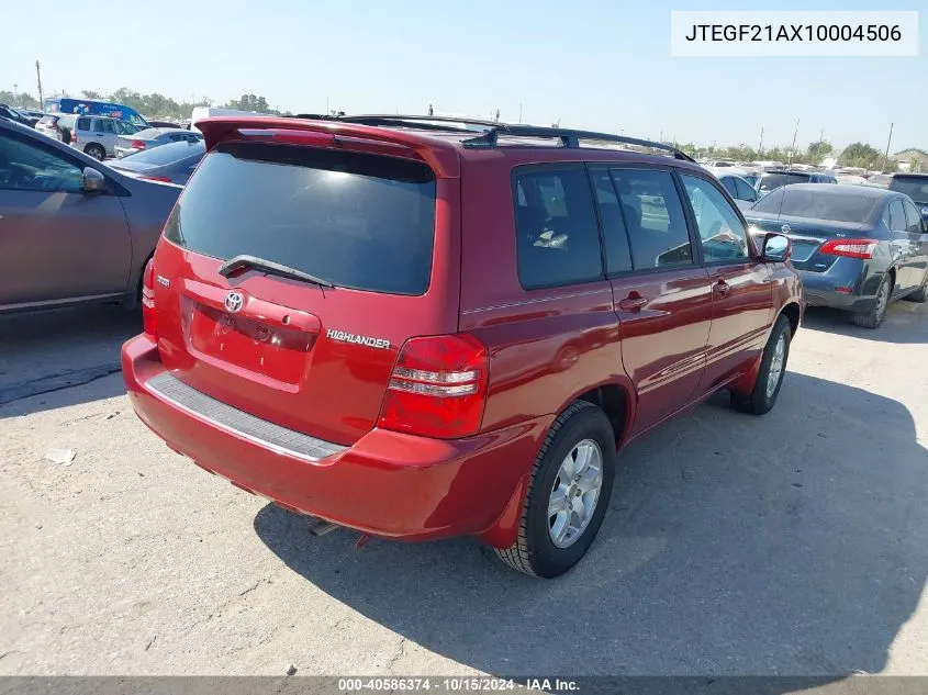 2001 Toyota Highlander V6 VIN: JTEGF21AX10004506 Lot: 40586374