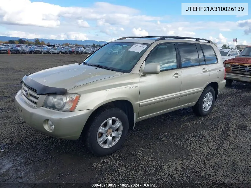 2001 Toyota Highlander V6 VIN: JTEHF21A310026139 Lot: 40719059