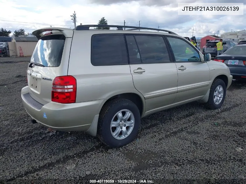 2001 Toyota Highlander V6 VIN: JTEHF21A310026139 Lot: 40719059