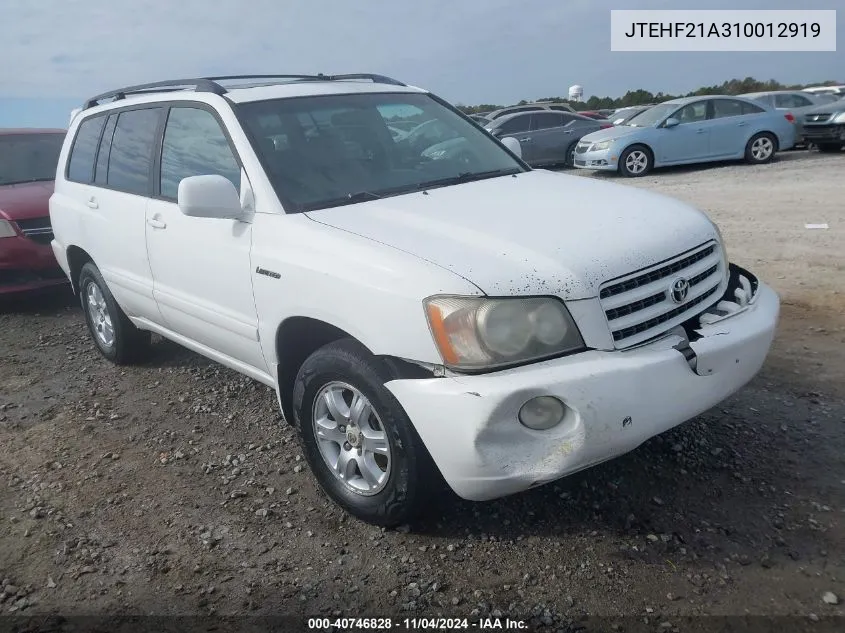 2001 Toyota Highlander V6 VIN: JTEHF21A310012919 Lot: 40746828