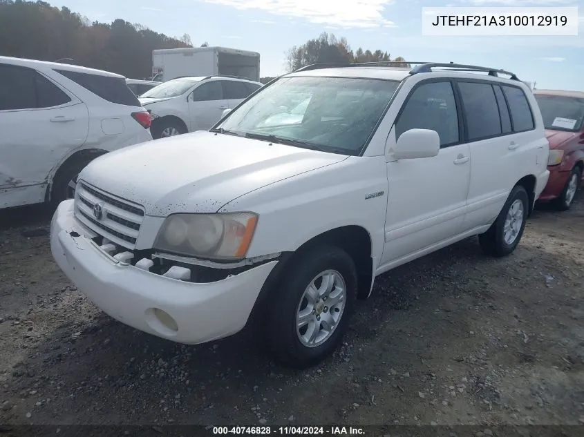 2001 Toyota Highlander V6 VIN: JTEHF21A310012919 Lot: 40746828