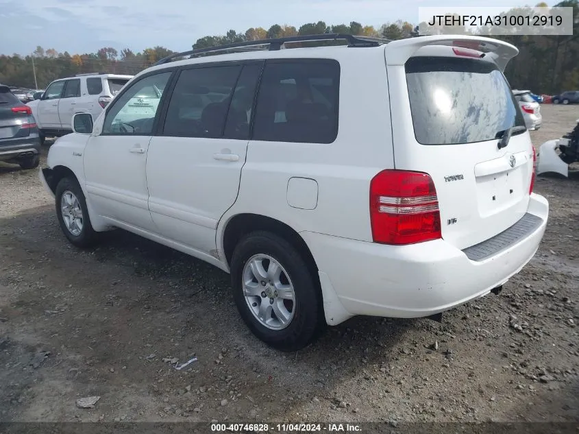 2001 Toyota Highlander V6 VIN: JTEHF21A310012919 Lot: 40746828