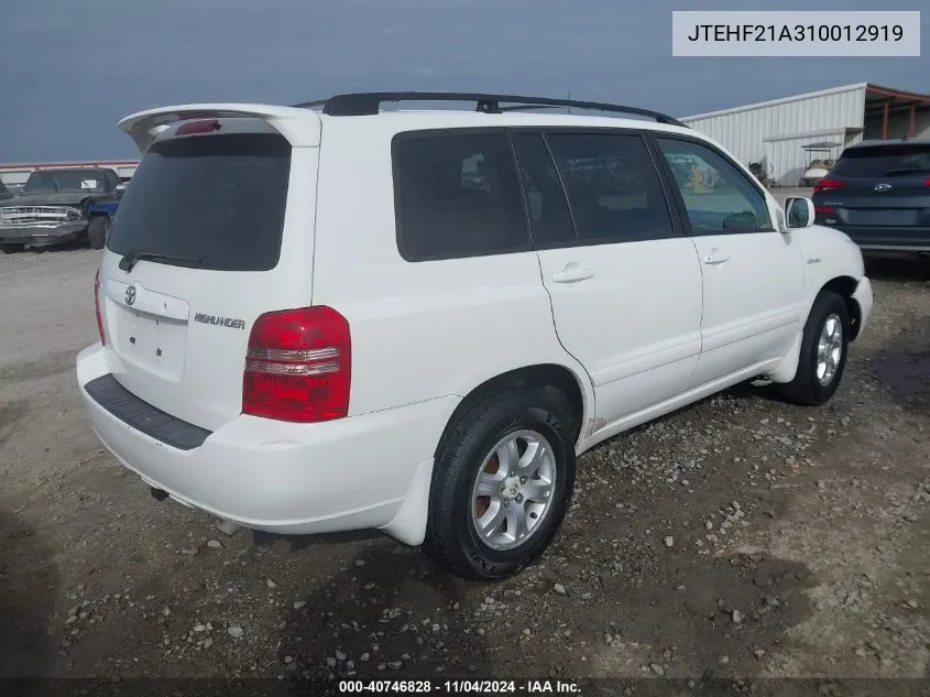 2001 Toyota Highlander V6 VIN: JTEHF21A310012919 Lot: 40746828