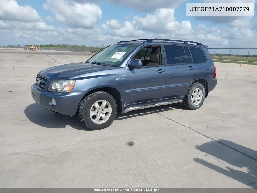 2001 Toyota Highlander V6 VIN: JTEGF21A710007279 Lot: 40781185