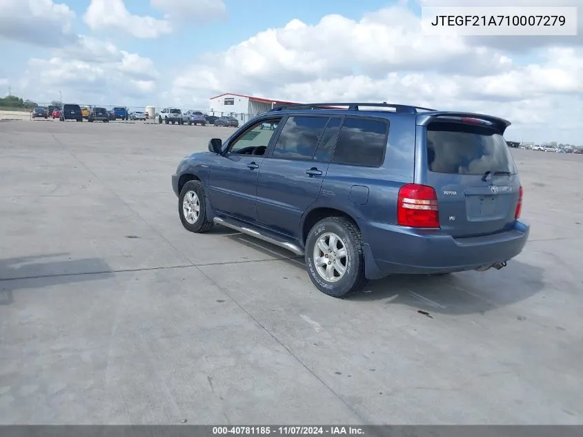 2001 Toyota Highlander V6 VIN: JTEGF21A710007279 Lot: 40781185