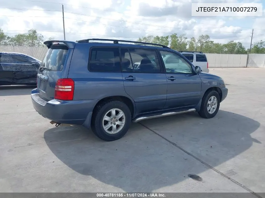 2001 Toyota Highlander V6 VIN: JTEGF21A710007279 Lot: 40781185