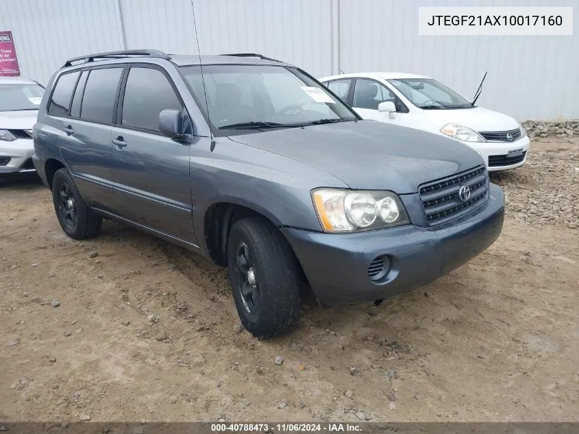 2001 Toyota Highlander V6 VIN: JTEGF21AX10017160 Lot: 40788473