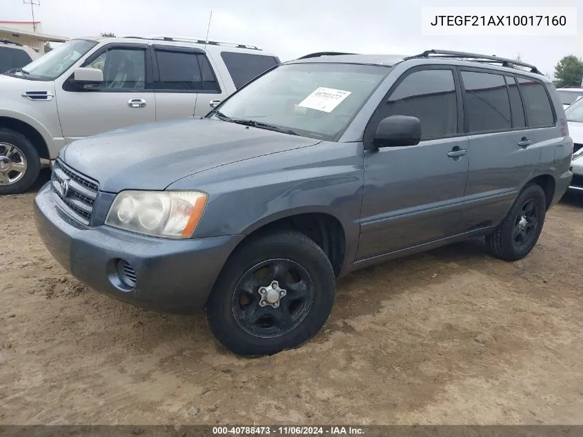 2001 Toyota Highlander V6 VIN: JTEGF21AX10017160 Lot: 40788473