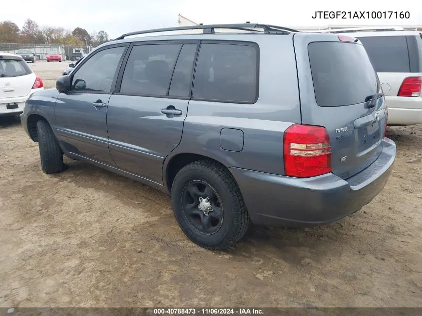 2001 Toyota Highlander V6 VIN: JTEGF21AX10017160 Lot: 40788473