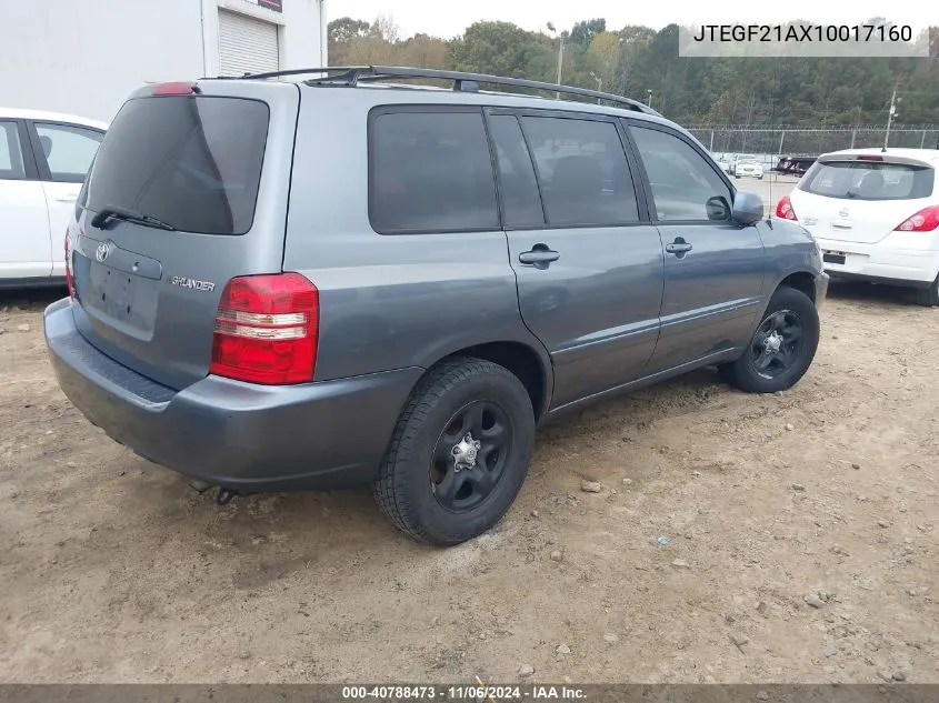 2001 Toyota Highlander V6 VIN: JTEGF21AX10017160 Lot: 40788473