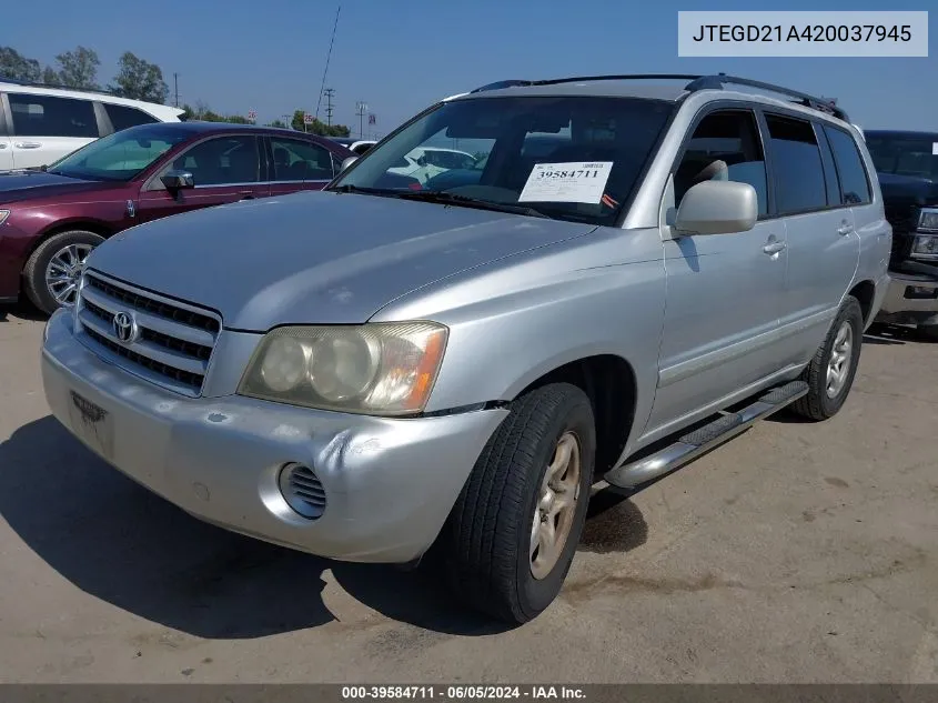 2002 Toyota Highlander VIN: JTEGD21A420037945 Lot: 39584711