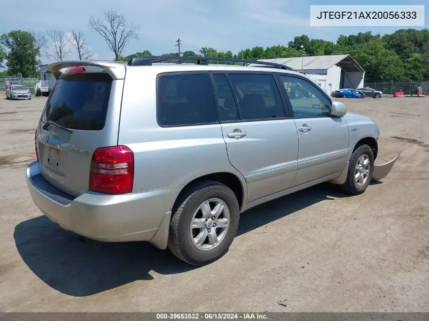 2002 Toyota Highlander Limited V6 VIN: JTEGF21AX20056333 Lot: 39653532