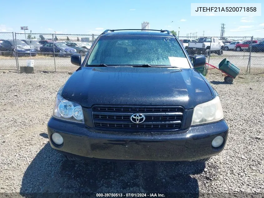 2002 Toyota Highlander Limited V6 VIN: JTEHF21A520071858 Lot: 39750513