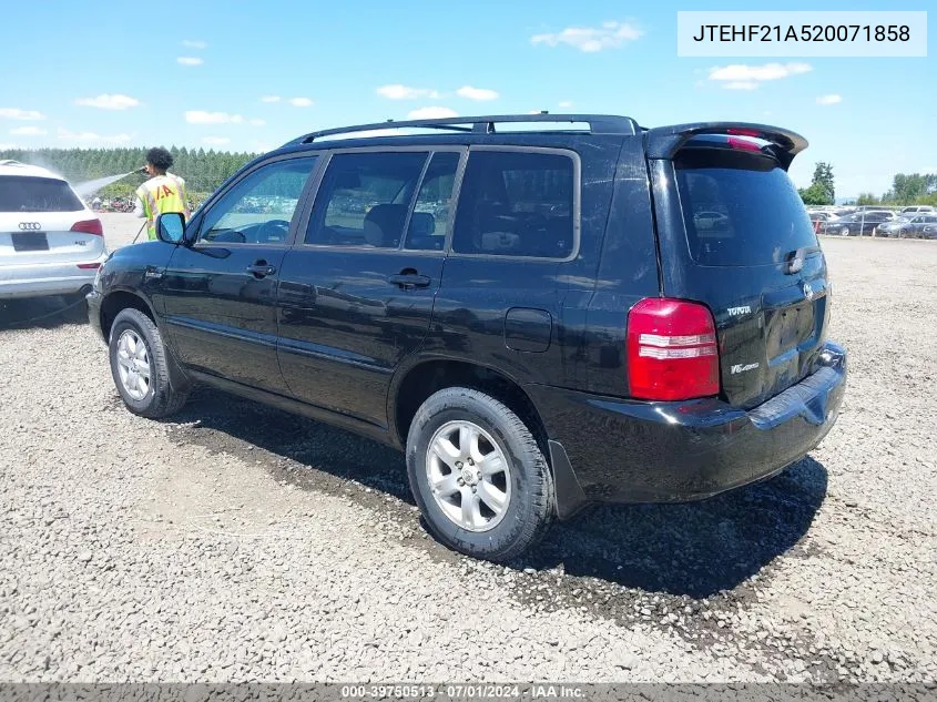 2002 Toyota Highlander Limited V6 VIN: JTEHF21A520071858 Lot: 39750513