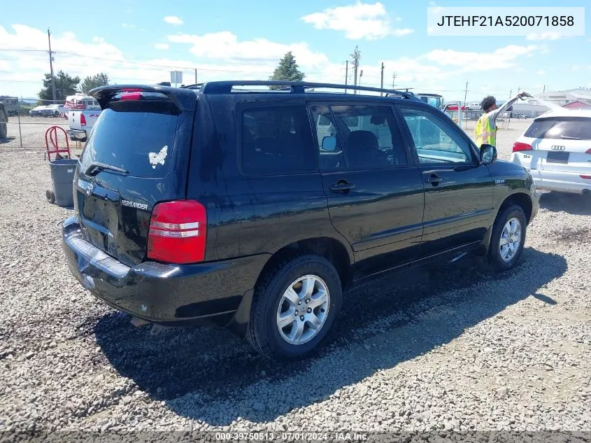 2002 Toyota Highlander Limited V6 VIN: JTEHF21A520071858 Lot: 39750513