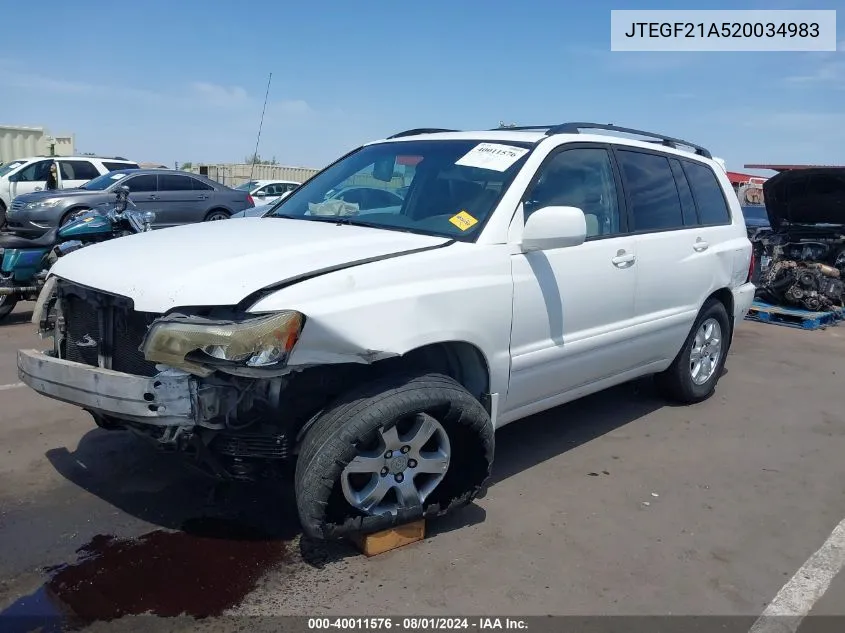 2002 Toyota Highlander V6 VIN: JTEGF21A520034983 Lot: 40011576