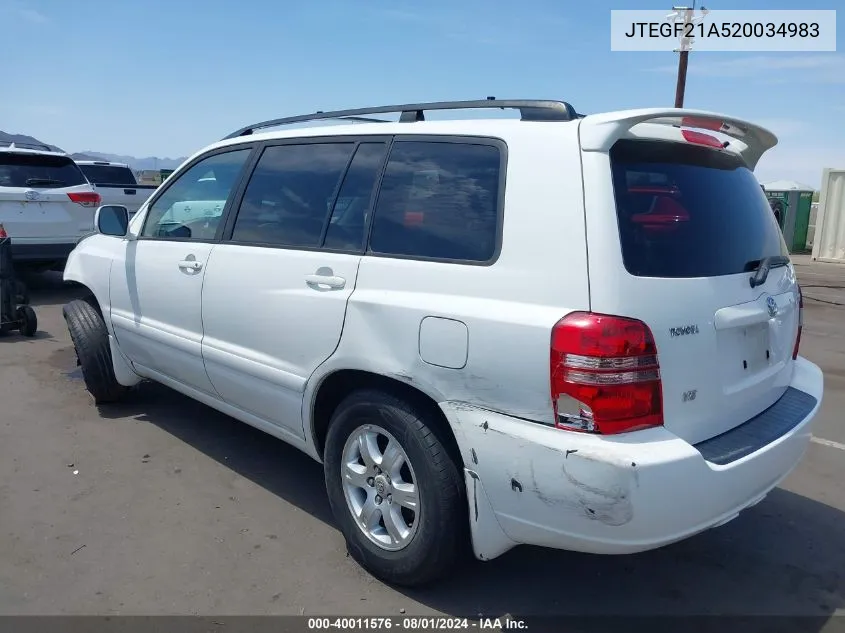 JTEGF21A520034983 2002 Toyota Highlander V6