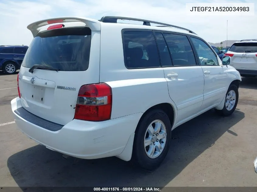 JTEGF21A520034983 2002 Toyota Highlander V6