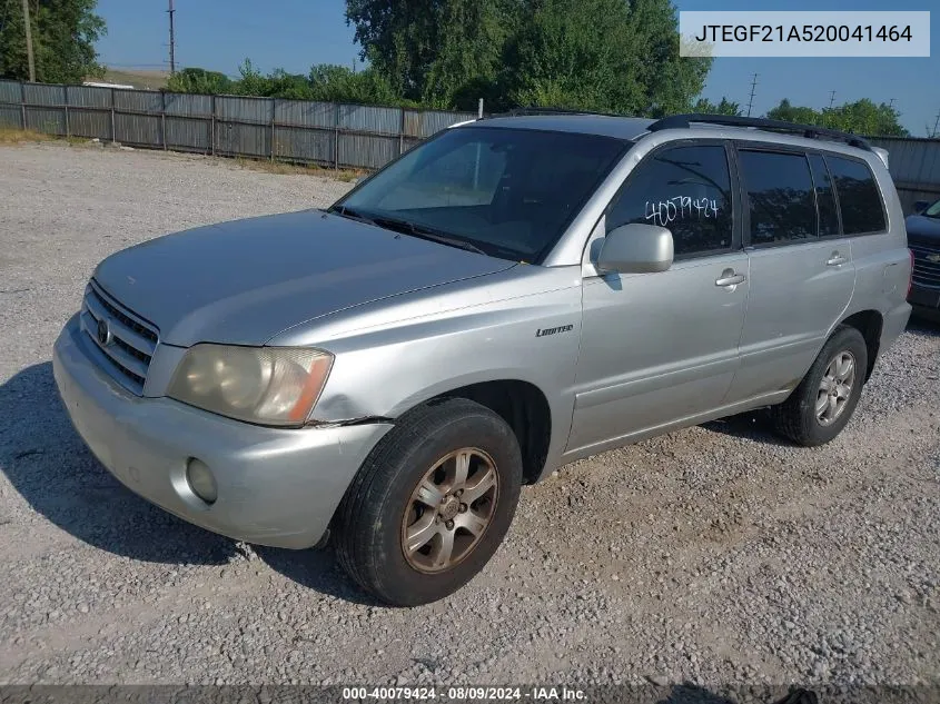 2002 Toyota Highlander Limited V6 VIN: JTEGF21A520041464 Lot: 40079424