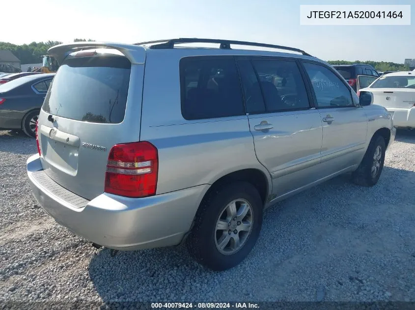 2002 Toyota Highlander Limited V6 VIN: JTEGF21A520041464 Lot: 40079424