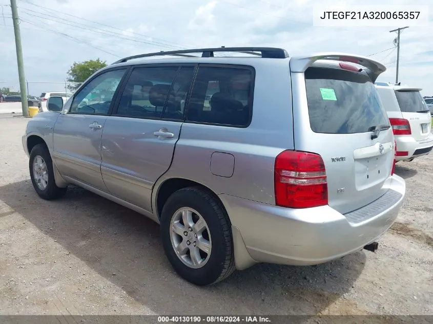 2002 Toyota Highlander Limited V6 VIN: JTEGF21A320065357 Lot: 40130190