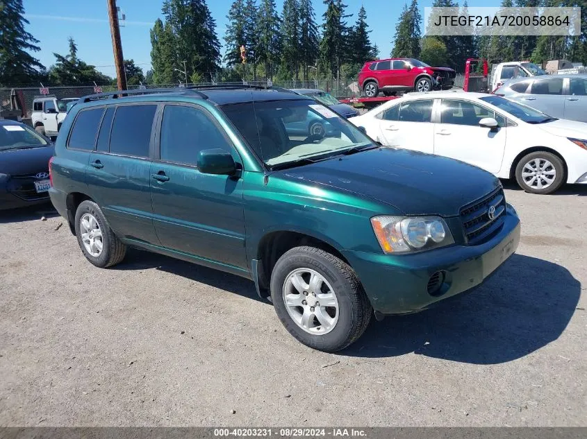 2002 Toyota Highlander V6 VIN: JTEGF21A720058864 Lot: 40203231