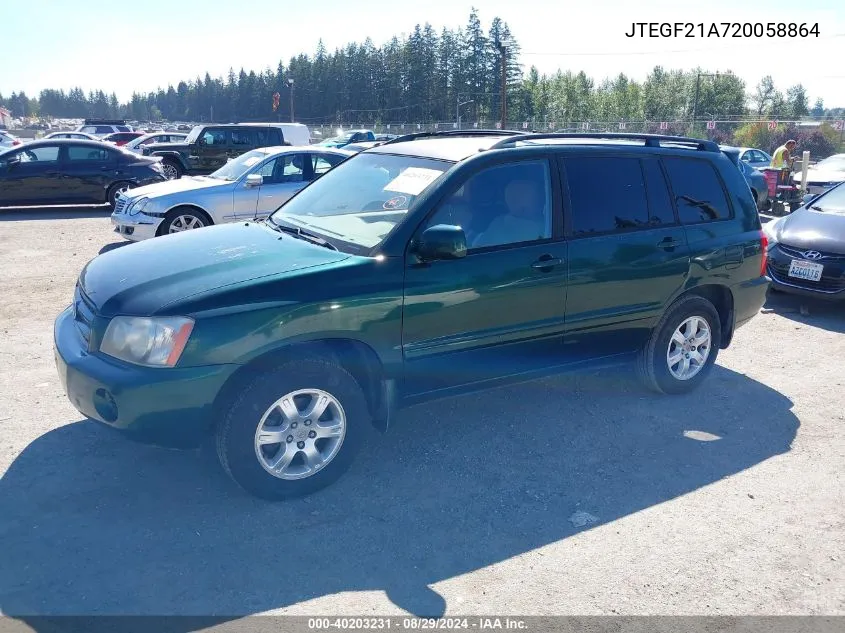 2002 Toyota Highlander V6 VIN: JTEGF21A720058864 Lot: 40203231