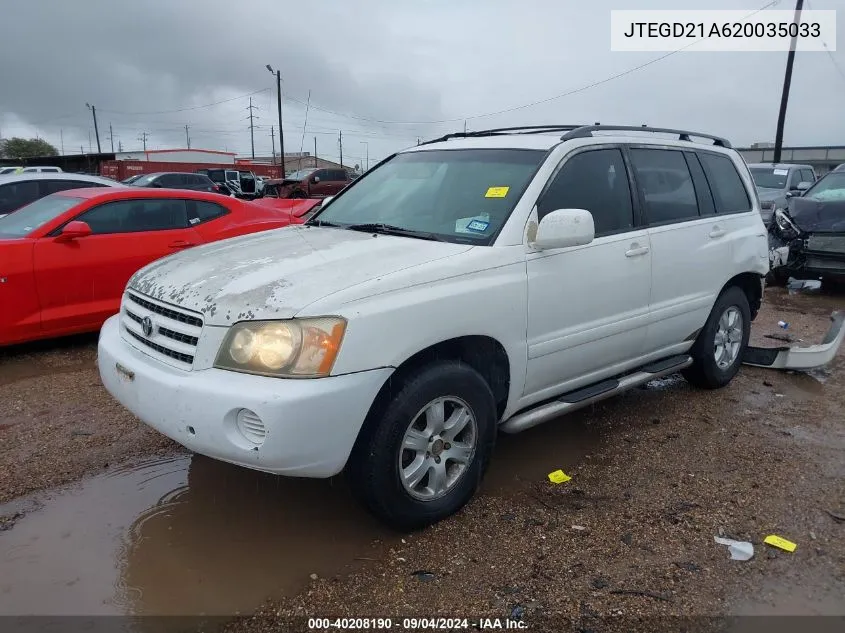 2002 Toyota Highlander VIN: JTEGD21A620035033 Lot: 40208190