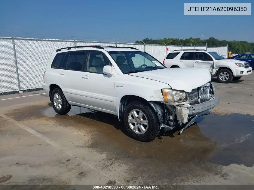 2002 Toyota Highlander Limited V6 VIN: JTEHF21A620096350 Lot: 40218598