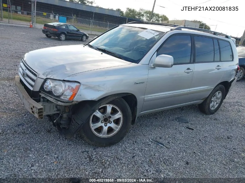 2002 Toyota Highlander Limited V6 VIN: JTEHF21AX20081835 Lot: 40219558