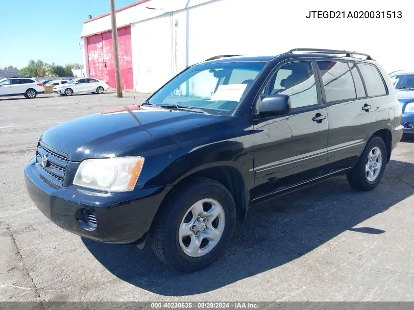 2002 Toyota Highlander VIN: JTEGD21A020031513 Lot: 40230635