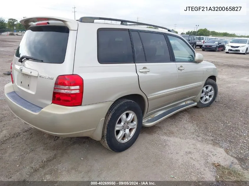 2002 Toyota Highlander Limited VIN: JTEGF21A320065827 Lot: 40269550