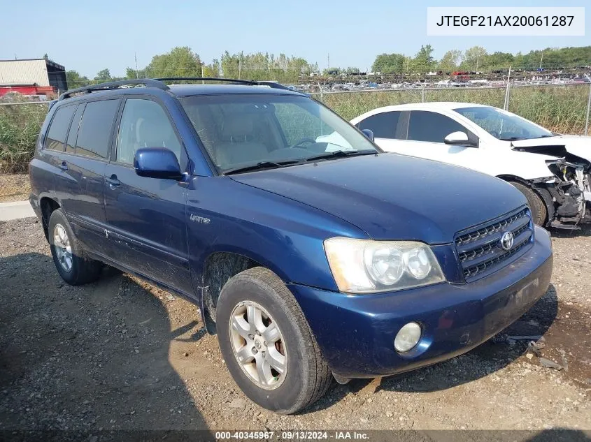 2002 Toyota Highlander Limited V6 VIN: JTEGF21AX20061287 Lot: 40345967