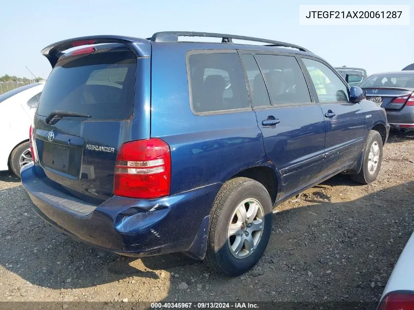 2002 Toyota Highlander Limited V6 VIN: JTEGF21AX20061287 Lot: 40345967