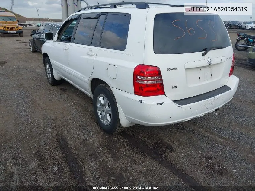 2002 Toyota Highlander V6 VIN: JTEGF21A620054319 Lot: 40475655