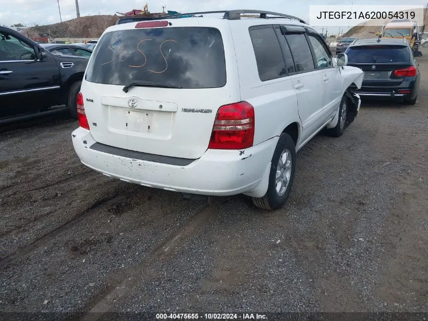 2002 Toyota Highlander V6 VIN: JTEGF21A620054319 Lot: 40475655