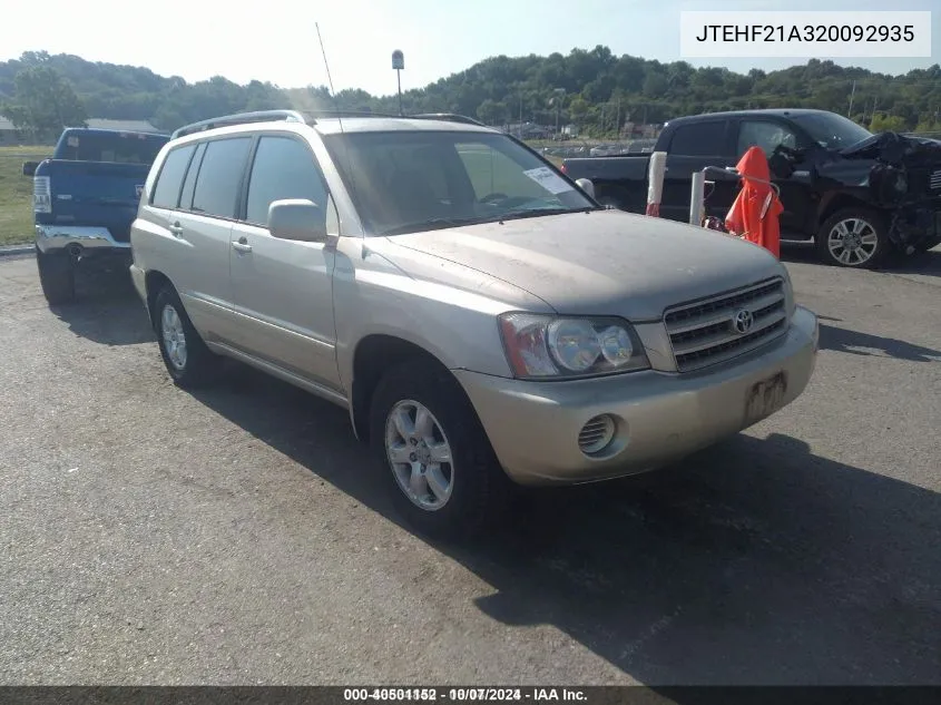 2002 Toyota Highlander V6 (A4) VIN: JTEHF21A320092935 Lot: 40501152