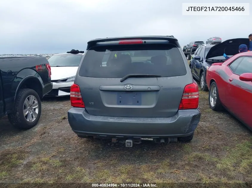 2002 Toyota Highlander Limited V6 VIN: JTEGF21A720045466 Lot: 40534994