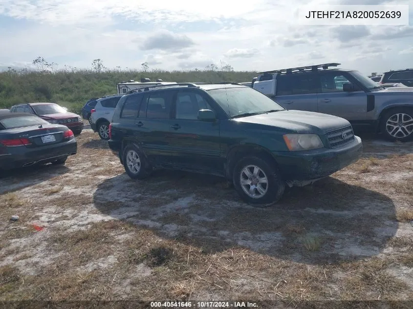 2002 Toyota Highlander V6 VIN: JTEHF21A820052639 Lot: 40541646