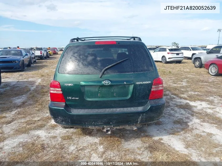 2002 Toyota Highlander V6 VIN: JTEHF21A820052639 Lot: 40541646