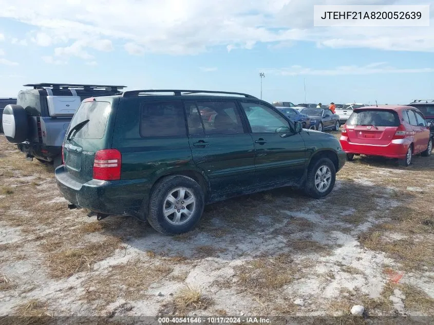 2002 Toyota Highlander V6 VIN: JTEHF21A820052639 Lot: 40541646