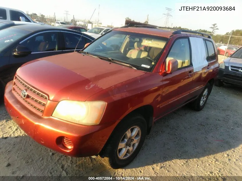 2002 Toyota Highlander V6 VIN: JTEHF21A920093684 Lot: 40572084