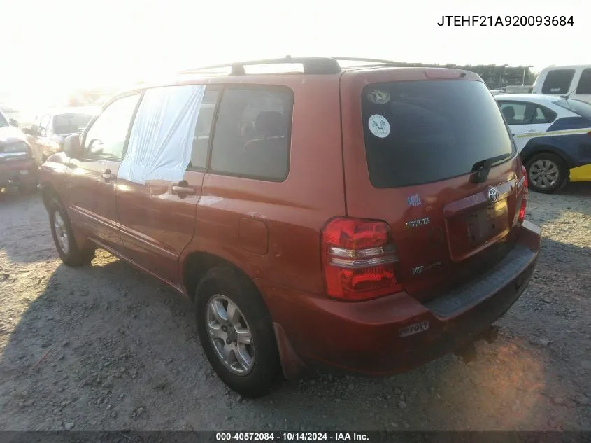 2002 Toyota Highlander V6 VIN: JTEHF21A920093684 Lot: 40572084