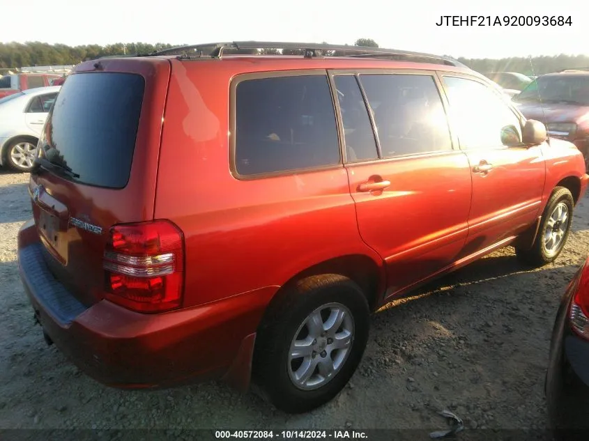 2002 Toyota Highlander V6 VIN: JTEHF21A920093684 Lot: 40572084