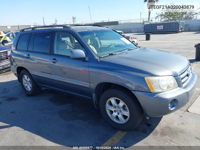 2002 Toyota Highlander V6 VIN: JTEGF21A020043879 Lot: 40585877