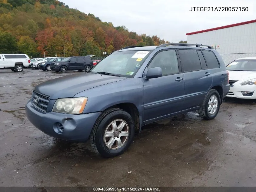 2002 Toyota Highlander V6 VIN: JTEGF21A720057150 Lot: 40585951