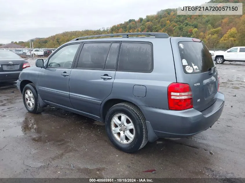 2002 Toyota Highlander V6 VIN: JTEGF21A720057150 Lot: 40585951