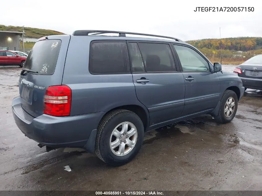 2002 Toyota Highlander V6 VIN: JTEGF21A720057150 Lot: 40585951