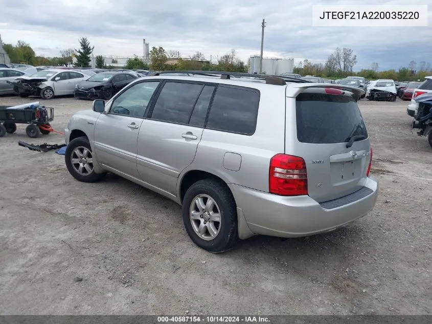 2002 Toyota Highlander Limited V6 VIN: JTEGF21A220035220 Lot: 40587154