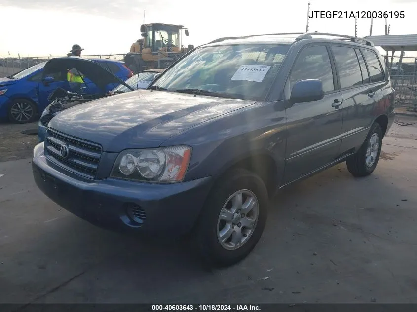 2002 Toyota Highlander V6 VIN: JTEGF21A120036195 Lot: 40603643